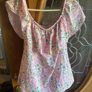 LILLY PULITZER S La Fortuna knit off the shoulder ruffle top